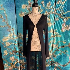 Vintage, Moda SZ S, black, full length, sweater with chainmail style cuff.